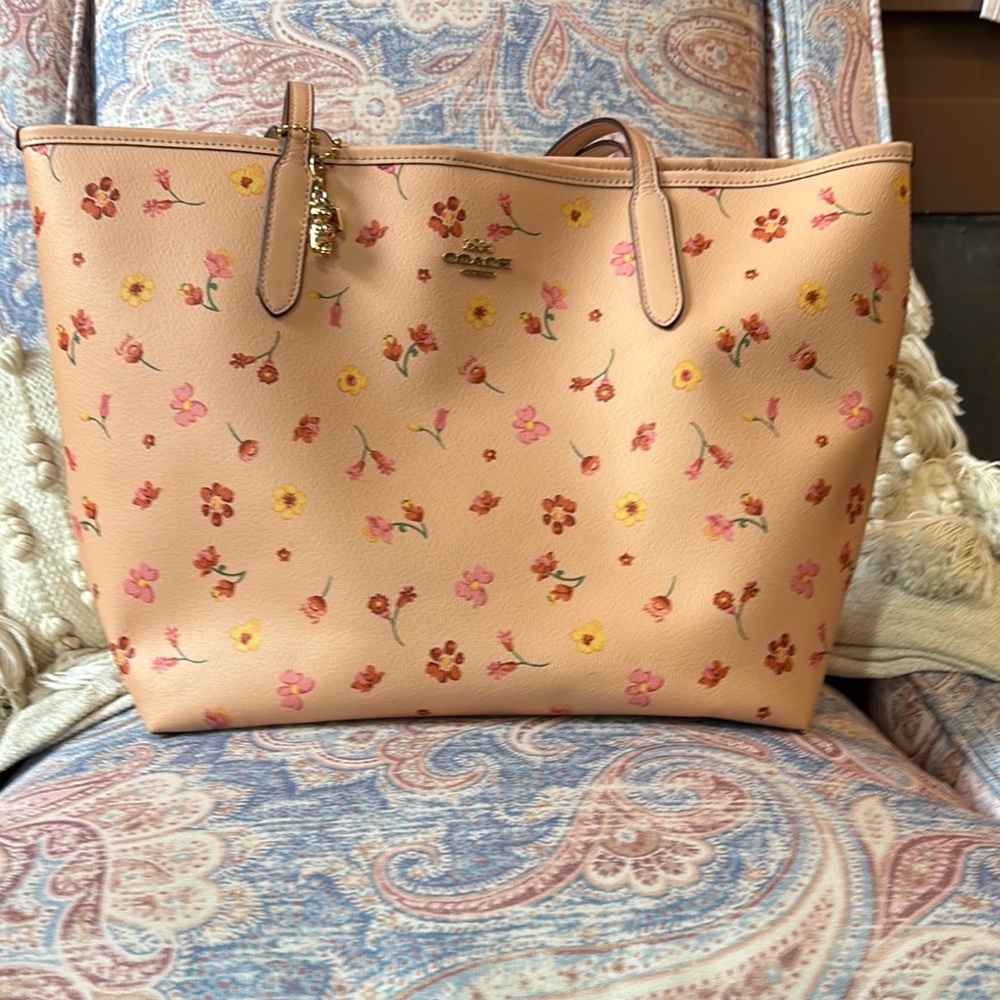 Coach Pink Tote Bag with Floral Design and matching wallet